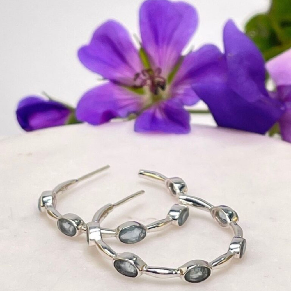 Apatite gemstone silver hoops