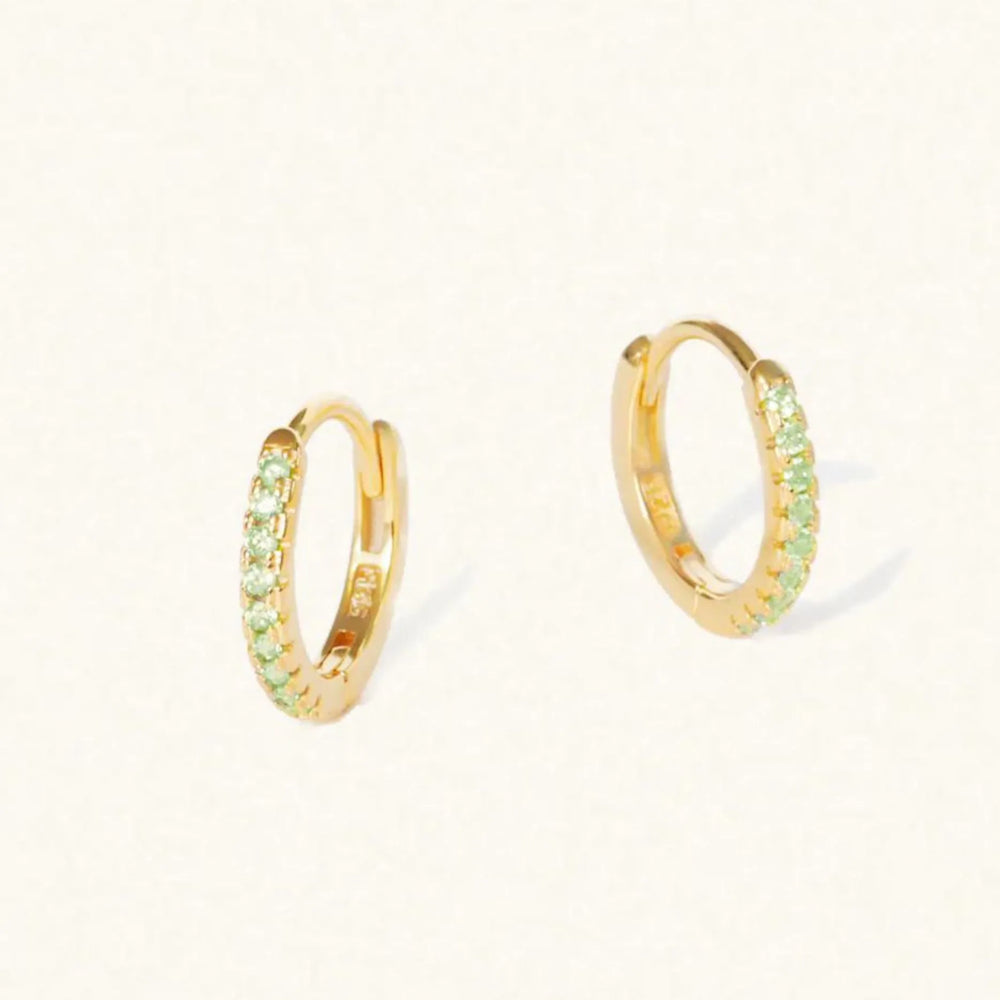 August peridot birthstone huggies