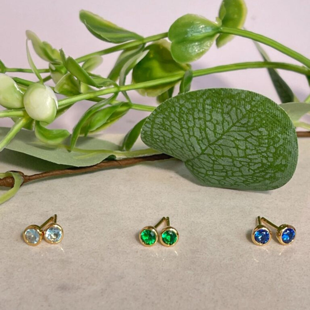 Birthstone stud earrings with flowers