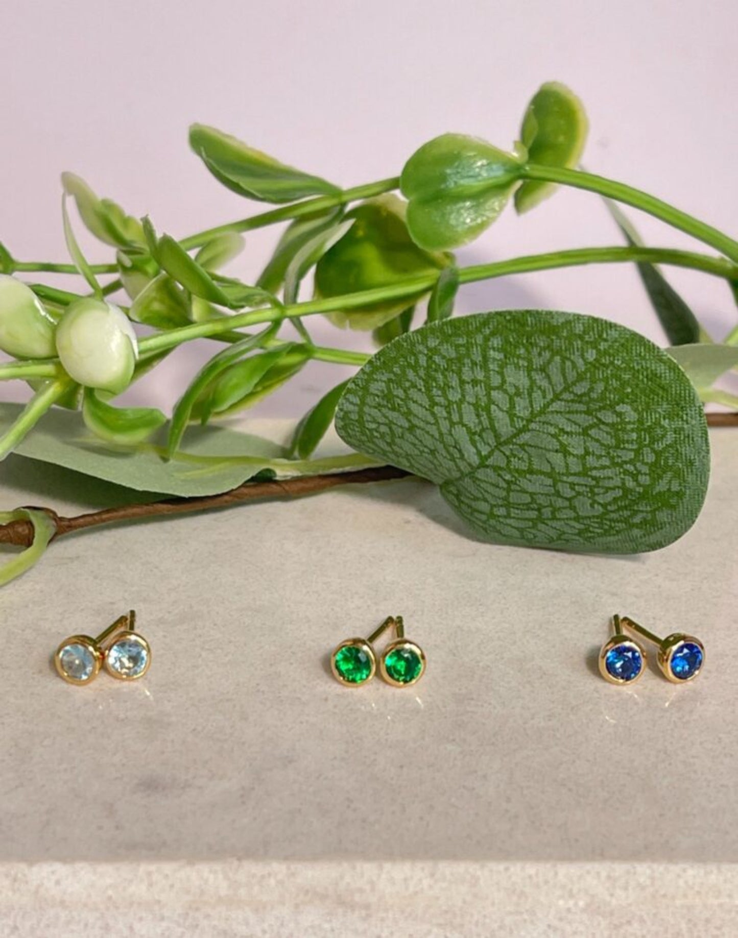 Birthstone stud earrings with flowers