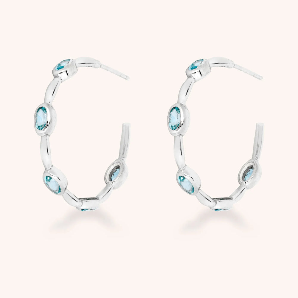Blue Topaz silver hoop earrings
