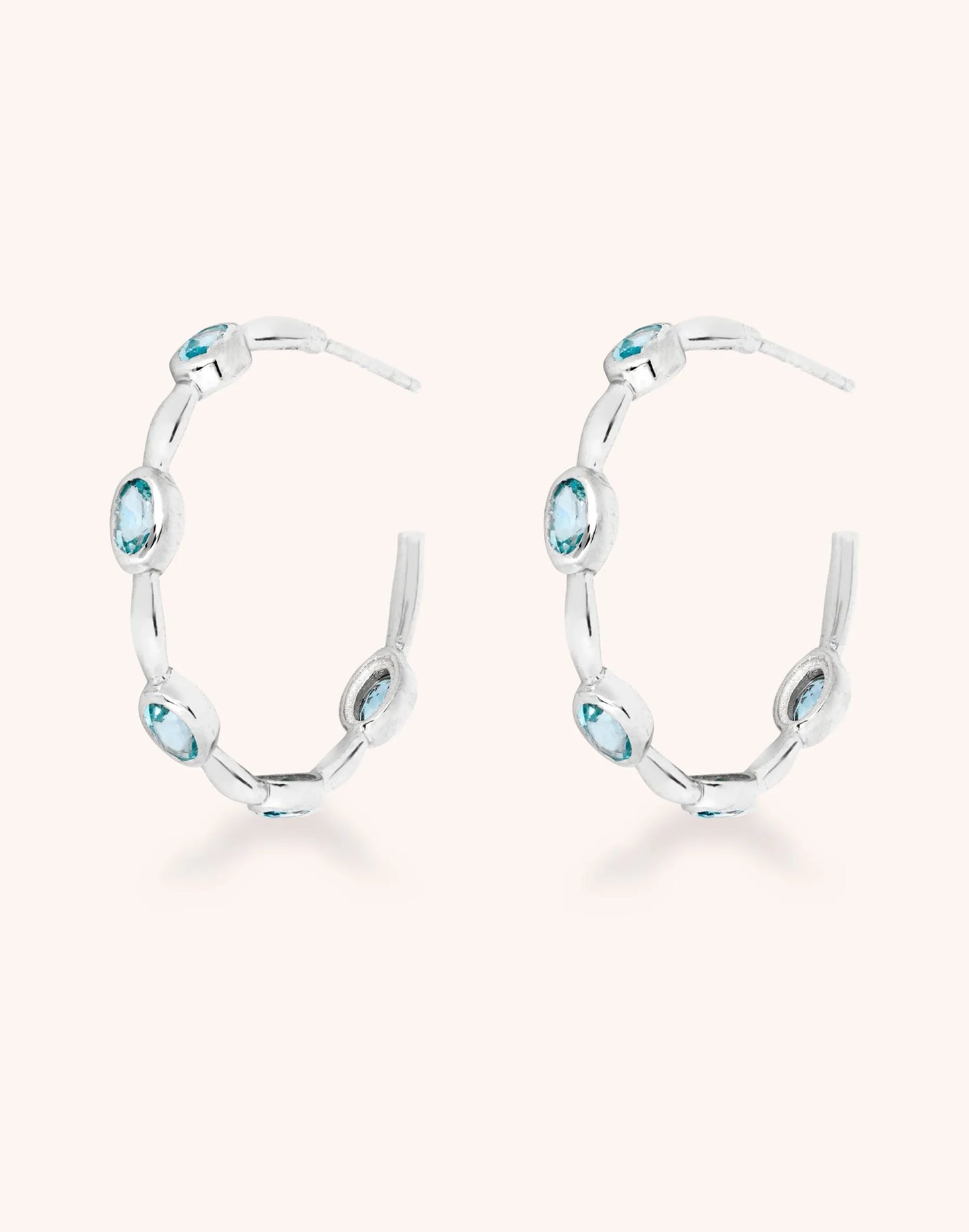 Blue Topaz silver hoop earrings