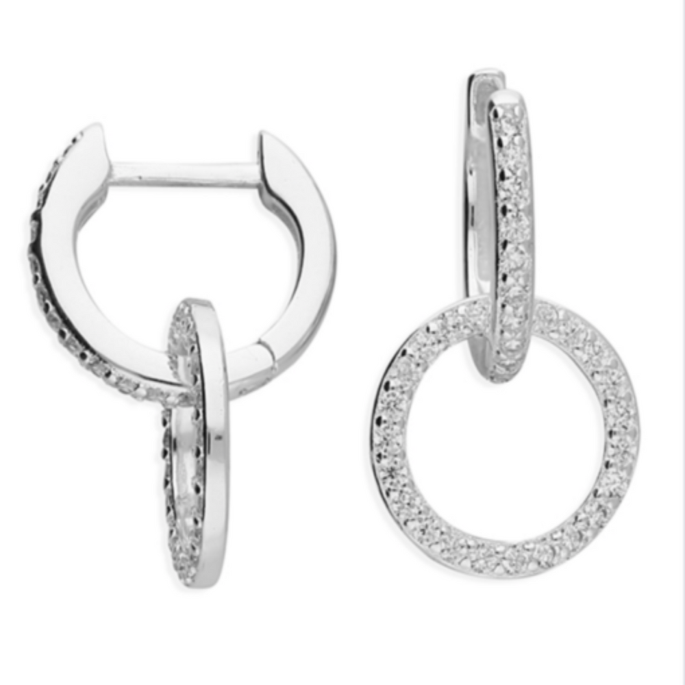 CZ silver circle earrings