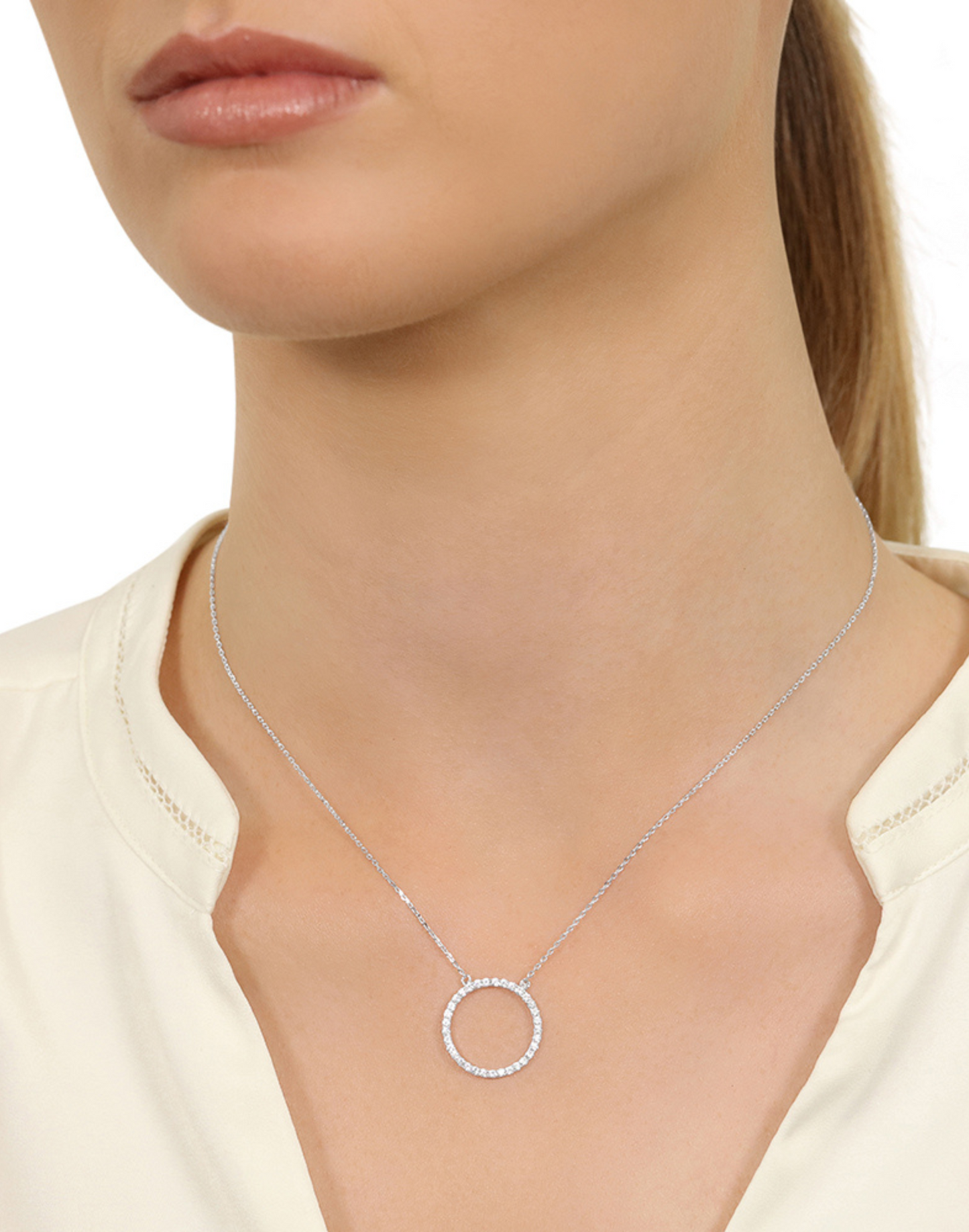 circle of life cubic zirconia silver necklace