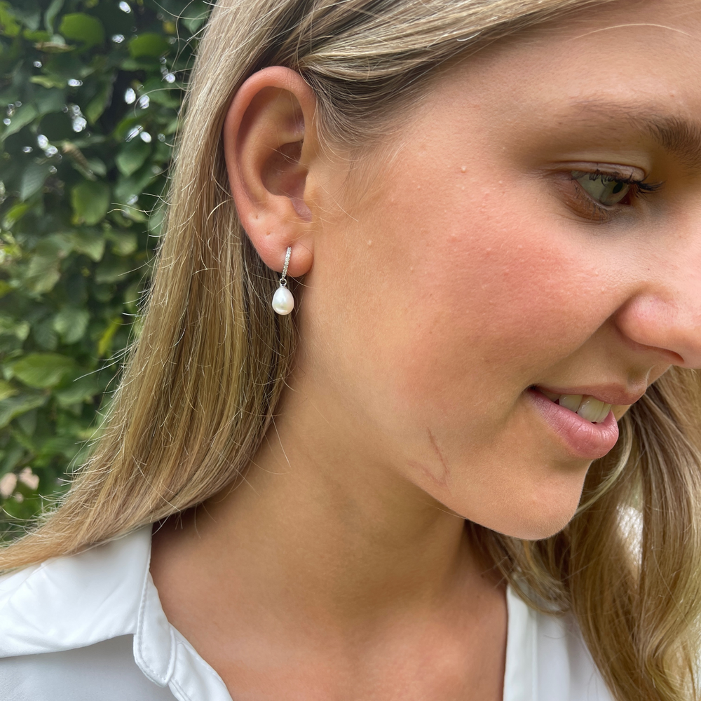 diamond style pearl drop earrings