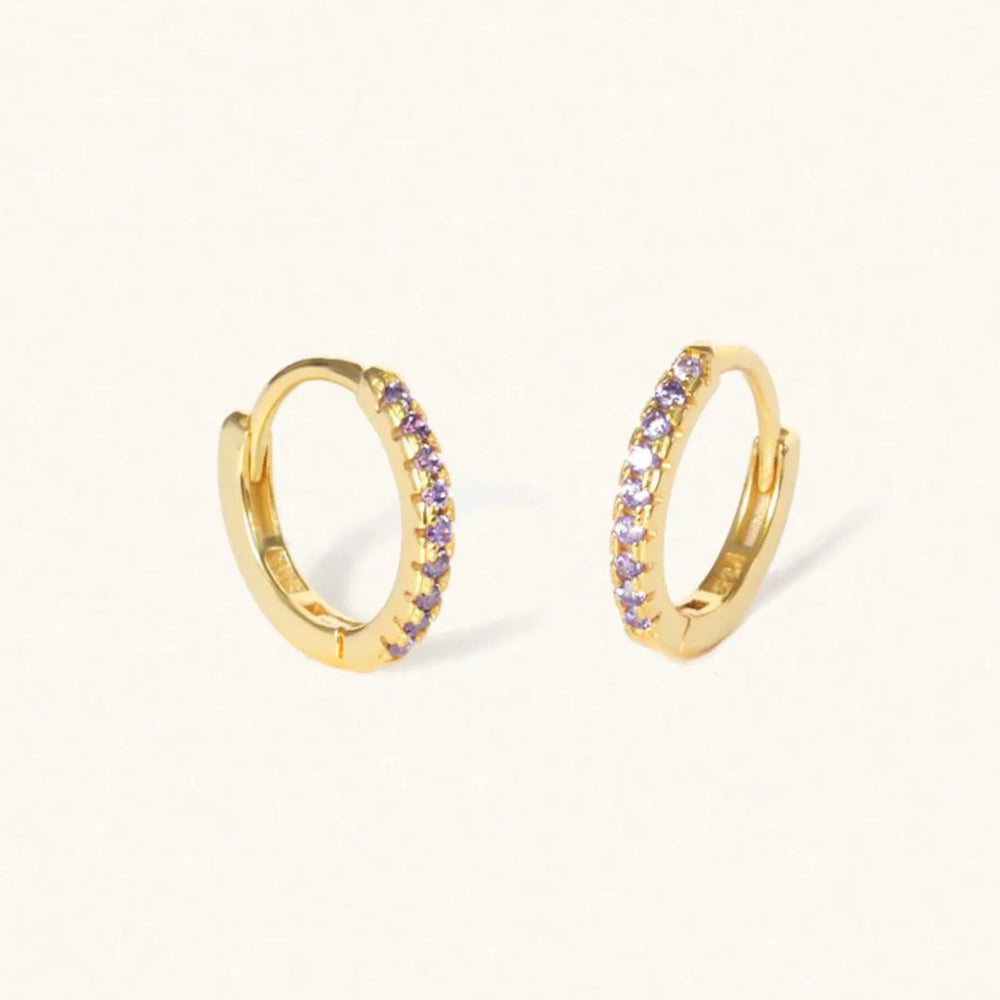 February Birthstone gold huggies earrings
