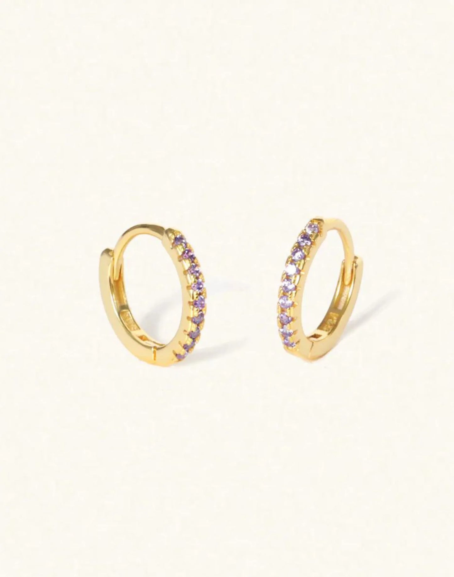 February Birthstone gold huggies earrings
