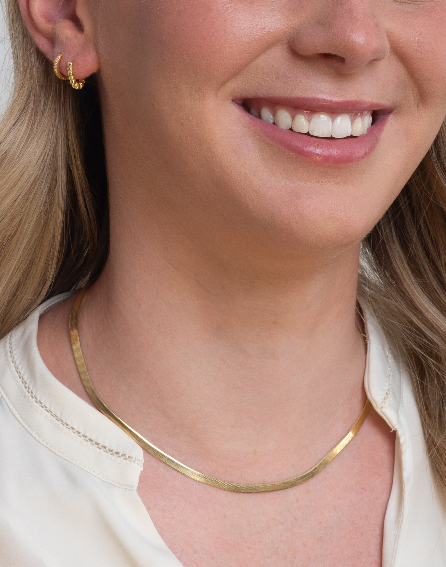 model wears 41cm herringbone necklace