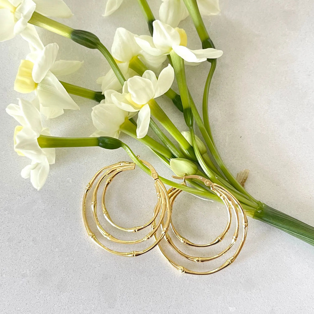Gold Multi Ring Hoops with flowers
