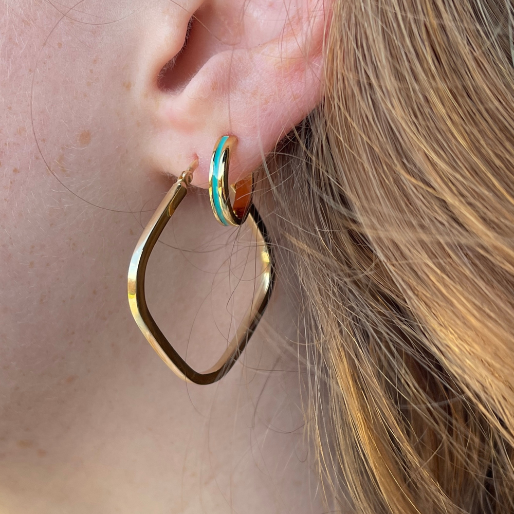 
                  
                    Gold square hoop earring stack
                  
                