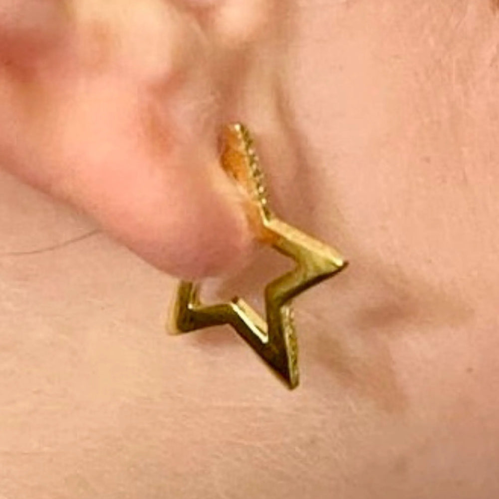
                  
                    Gold star hoop in ear
                  
                