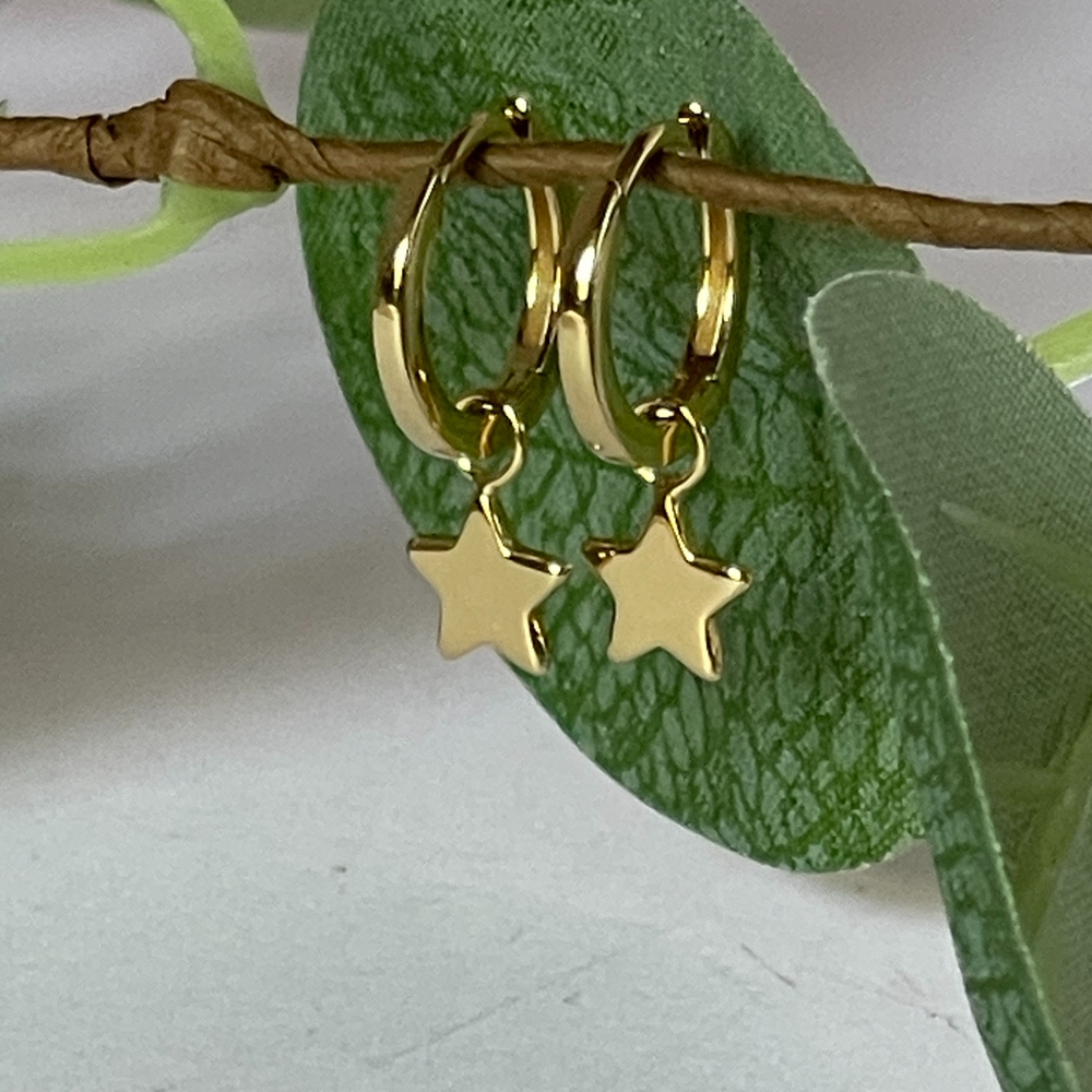 Gold Huggie Earrings with star charm