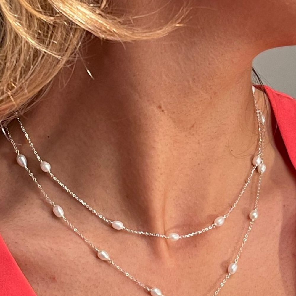 Helena Pearl Necklace set - silver