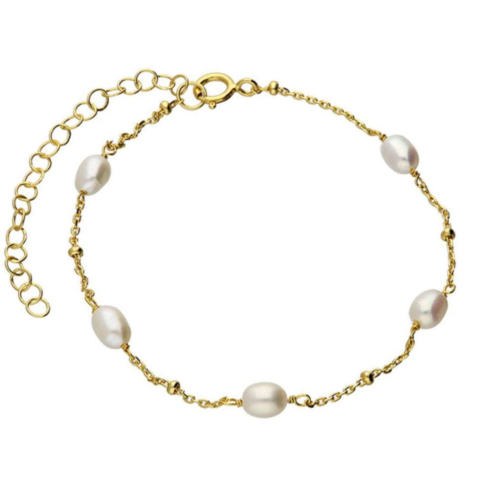 Helena Pearl and gold bracelet on white background