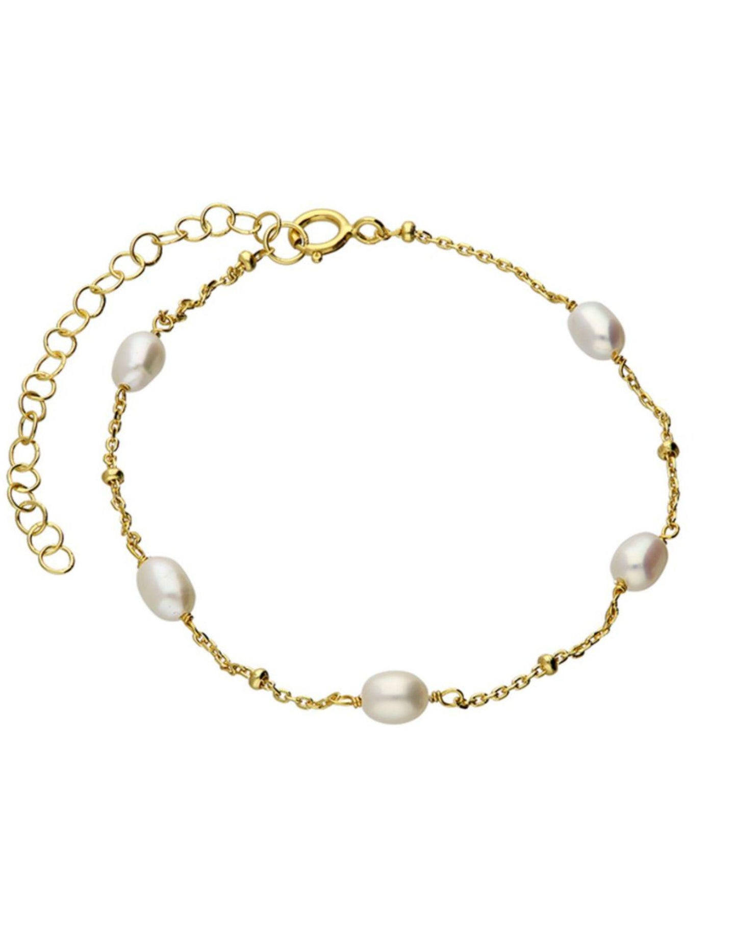 Helena Pearl and gold bracelet on white background