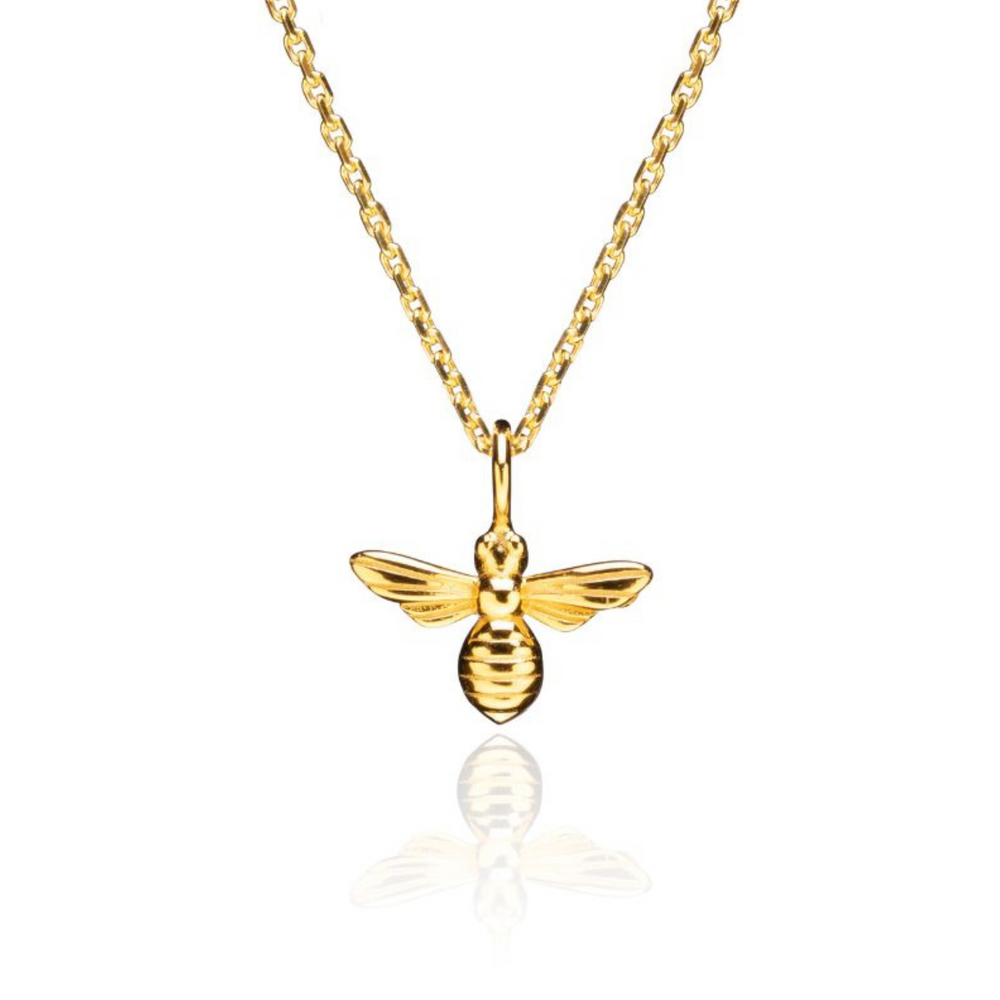 Honey Bee Gold Pendant Necklace on white background
