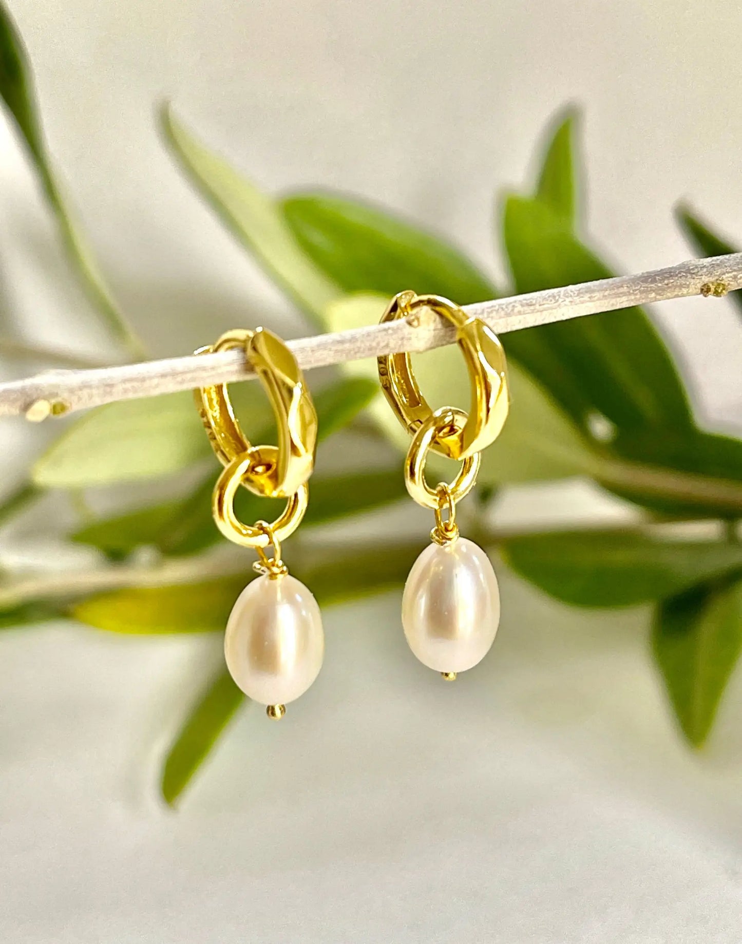 Kitty Gold Pearl Charm Huggies