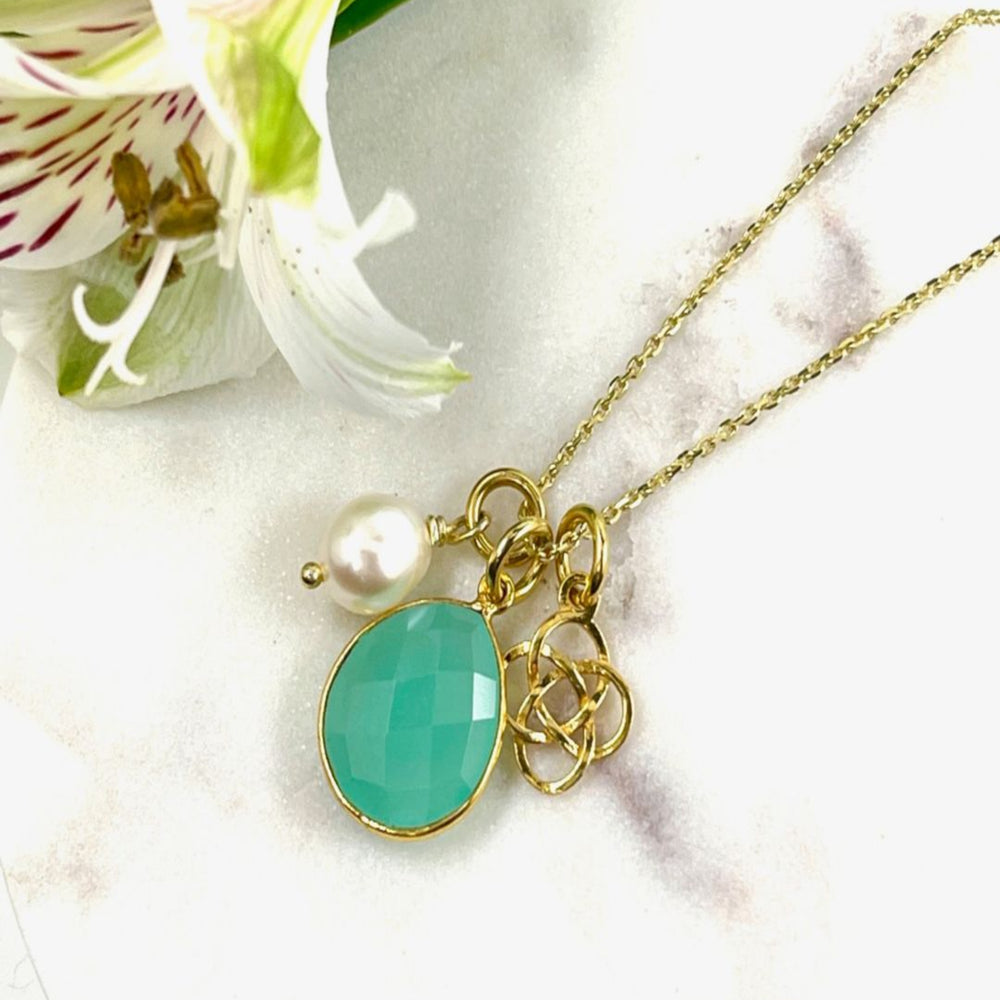 Kyla Aqua chalcedony necklace with intechangeable charms