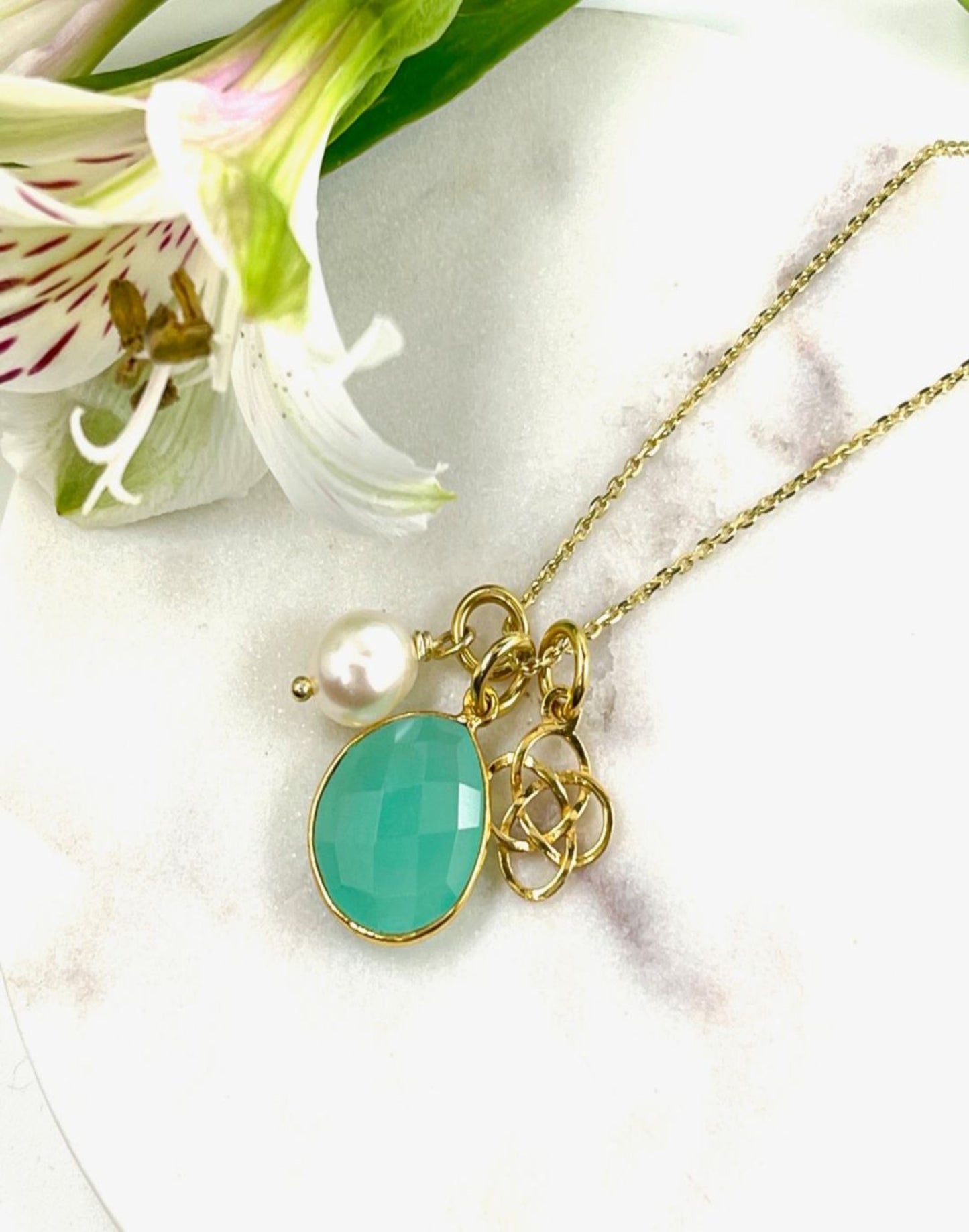 Kyla Aqua chalcedony necklace with intechangeable charms