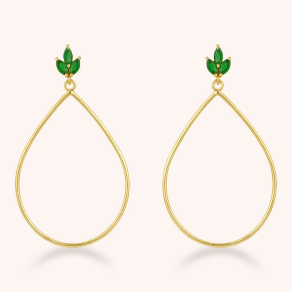 Lotus topped gold green onyx drop earrings