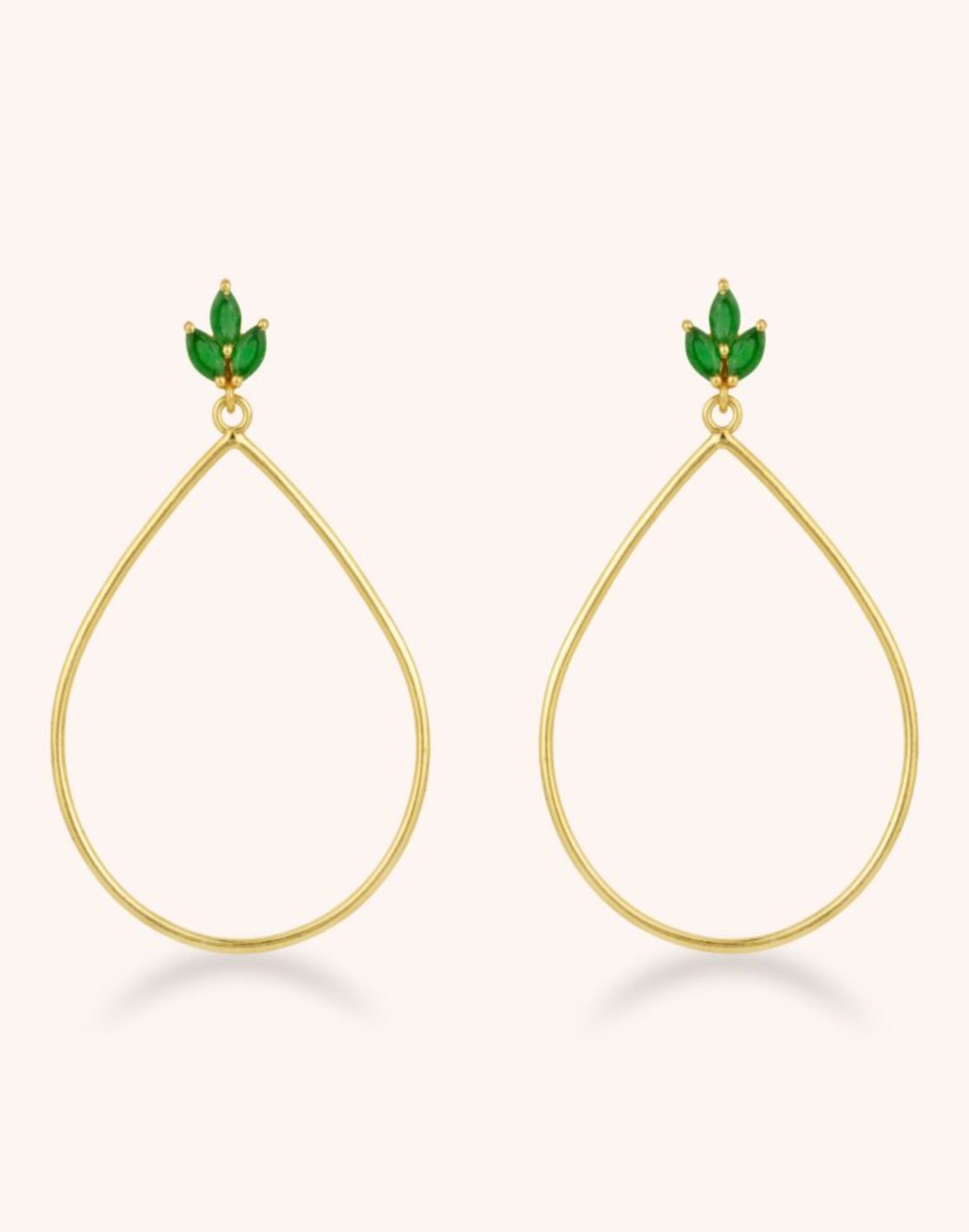 Lotus topped gold green onyx drop earrings