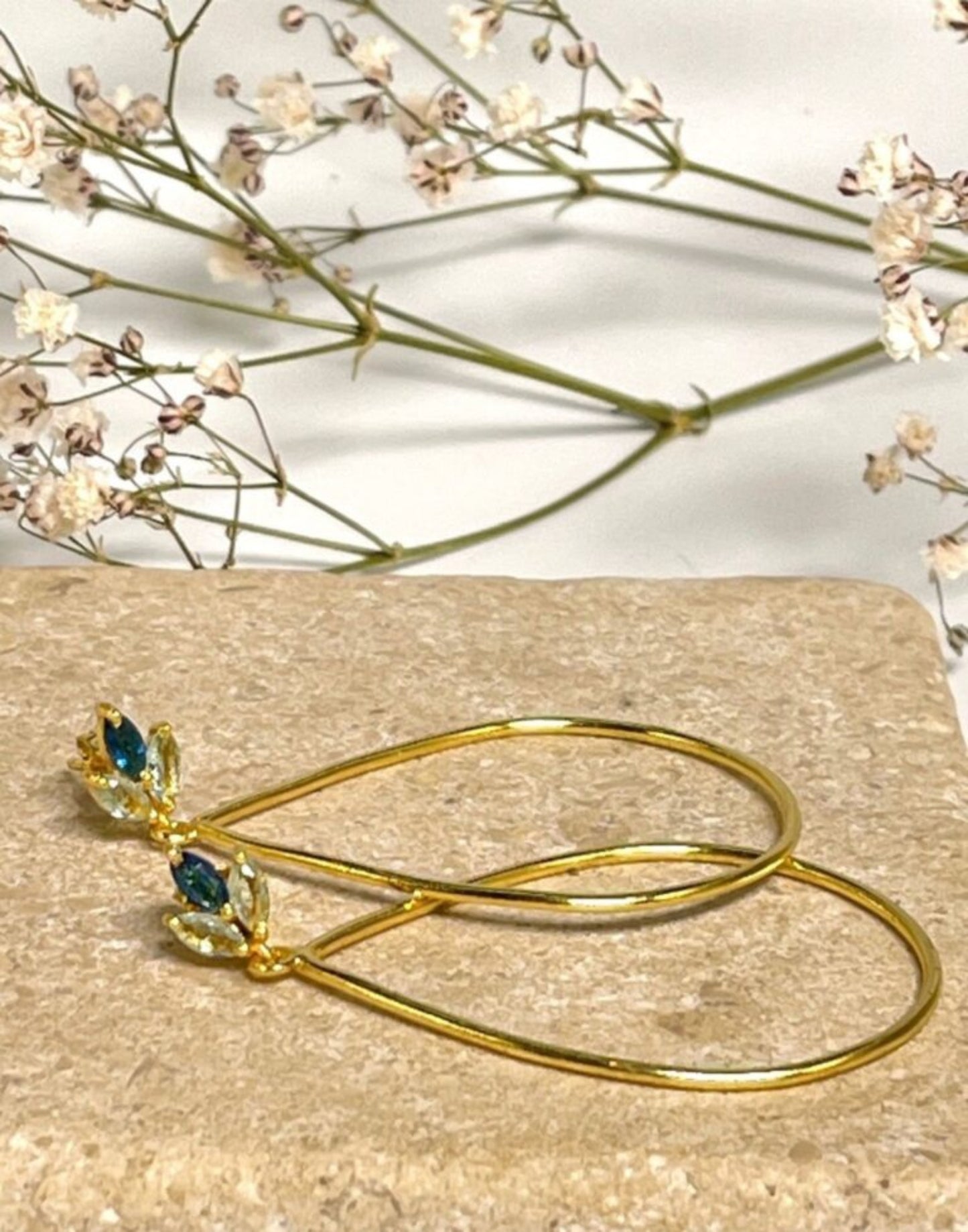 Lotus flower blue topaz gold earrings with flowers