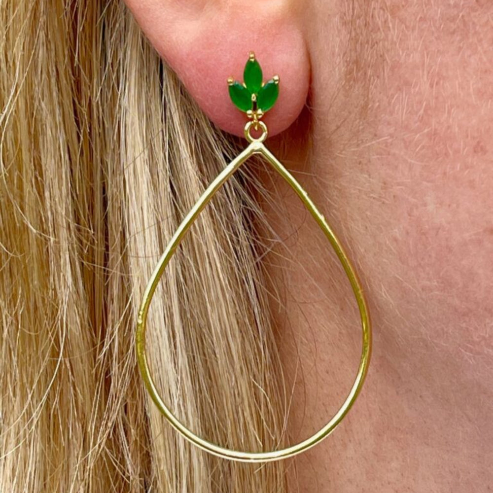 Lotus flower green onyx gold earrings
