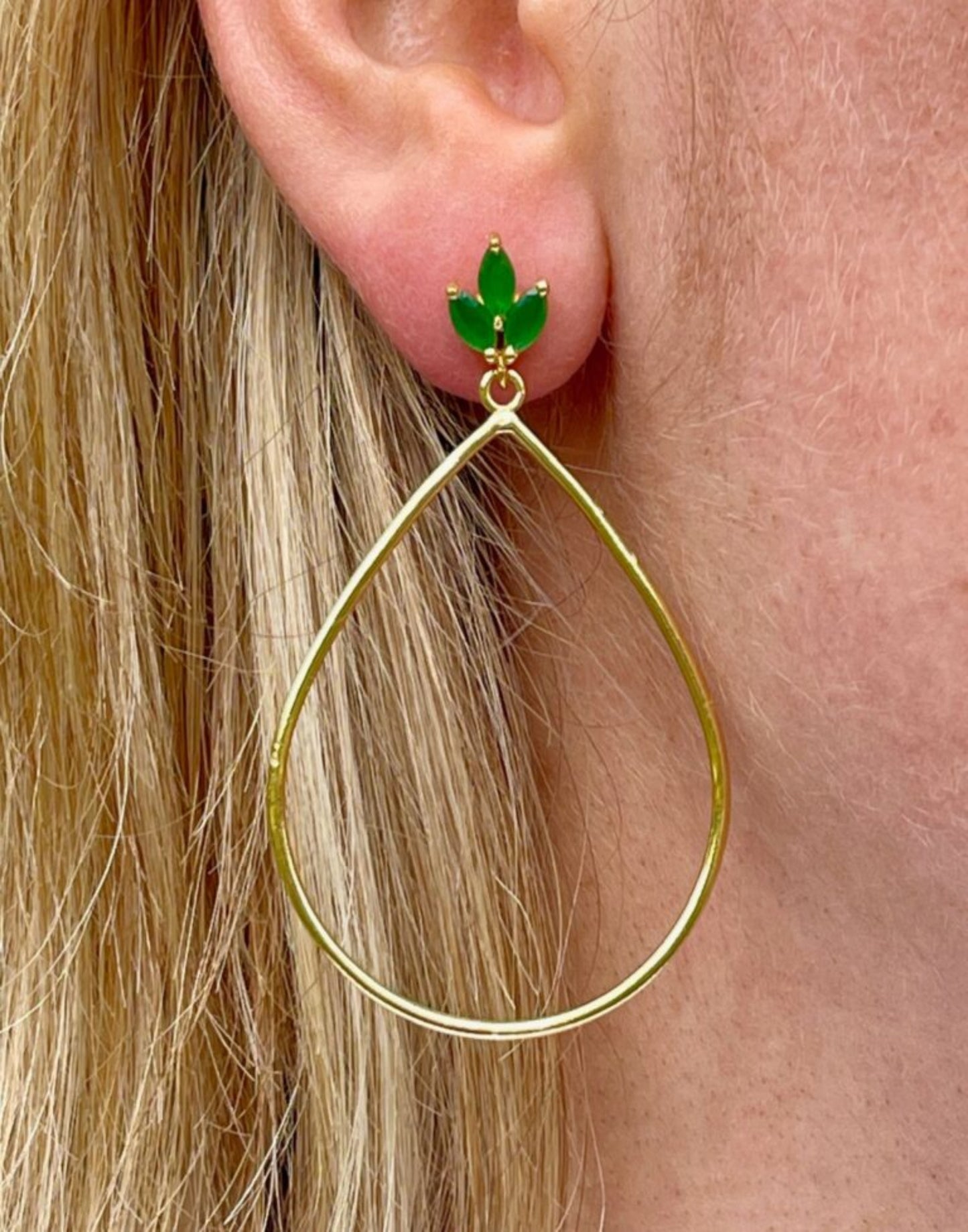 Lotus flower green onyx gold earrings