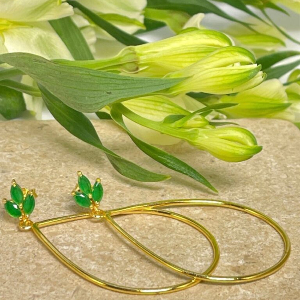 
                  
                    Lotus flower green onyx gold earrings with flowers
                  
                