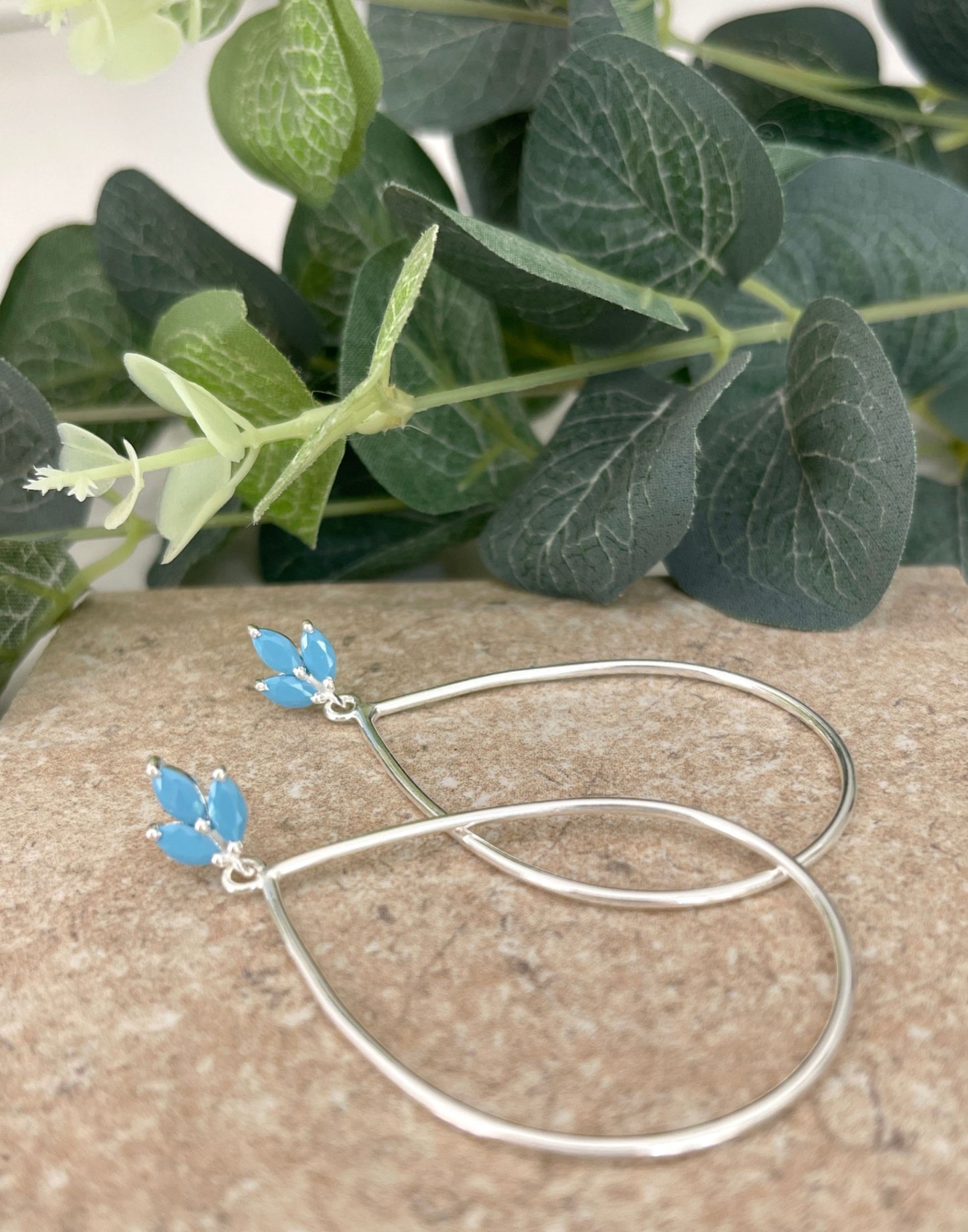 Lotus flower silver turquoise drop earrings with flower