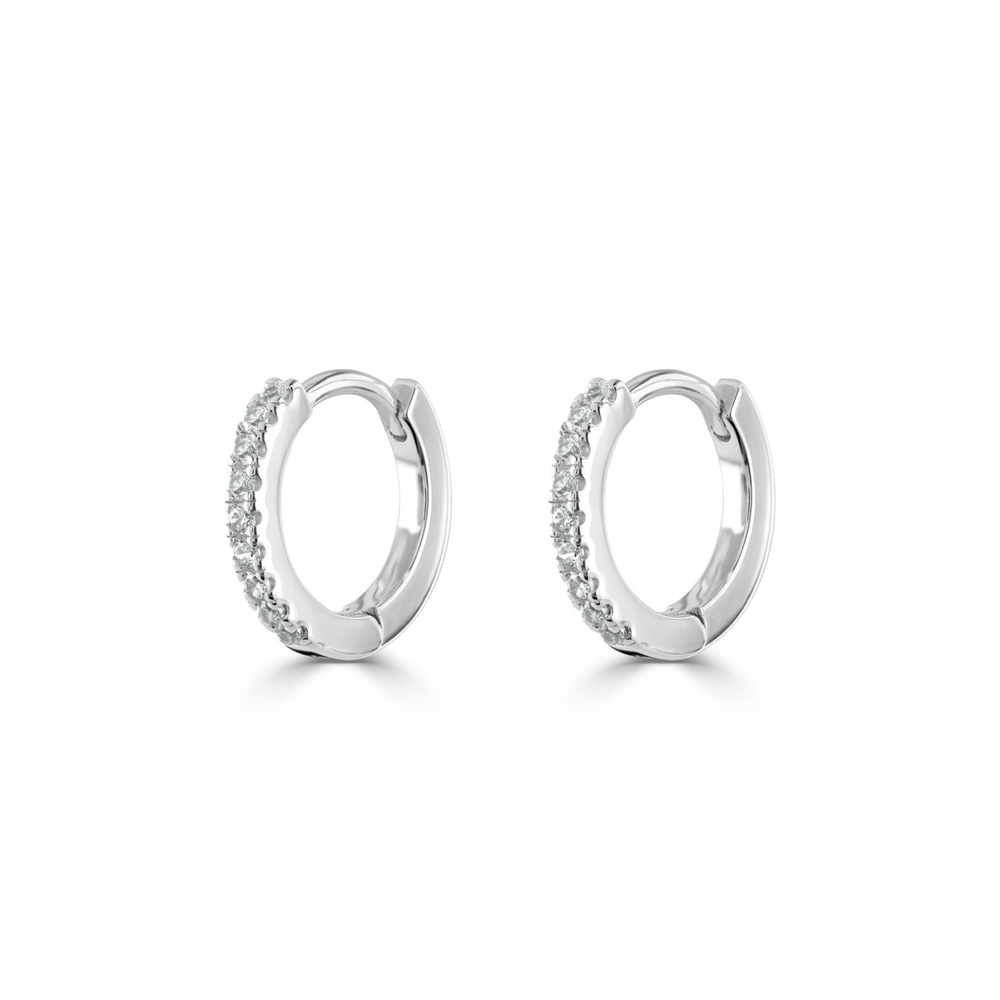 Maddie Cubic zirconia huggie earrings on white background