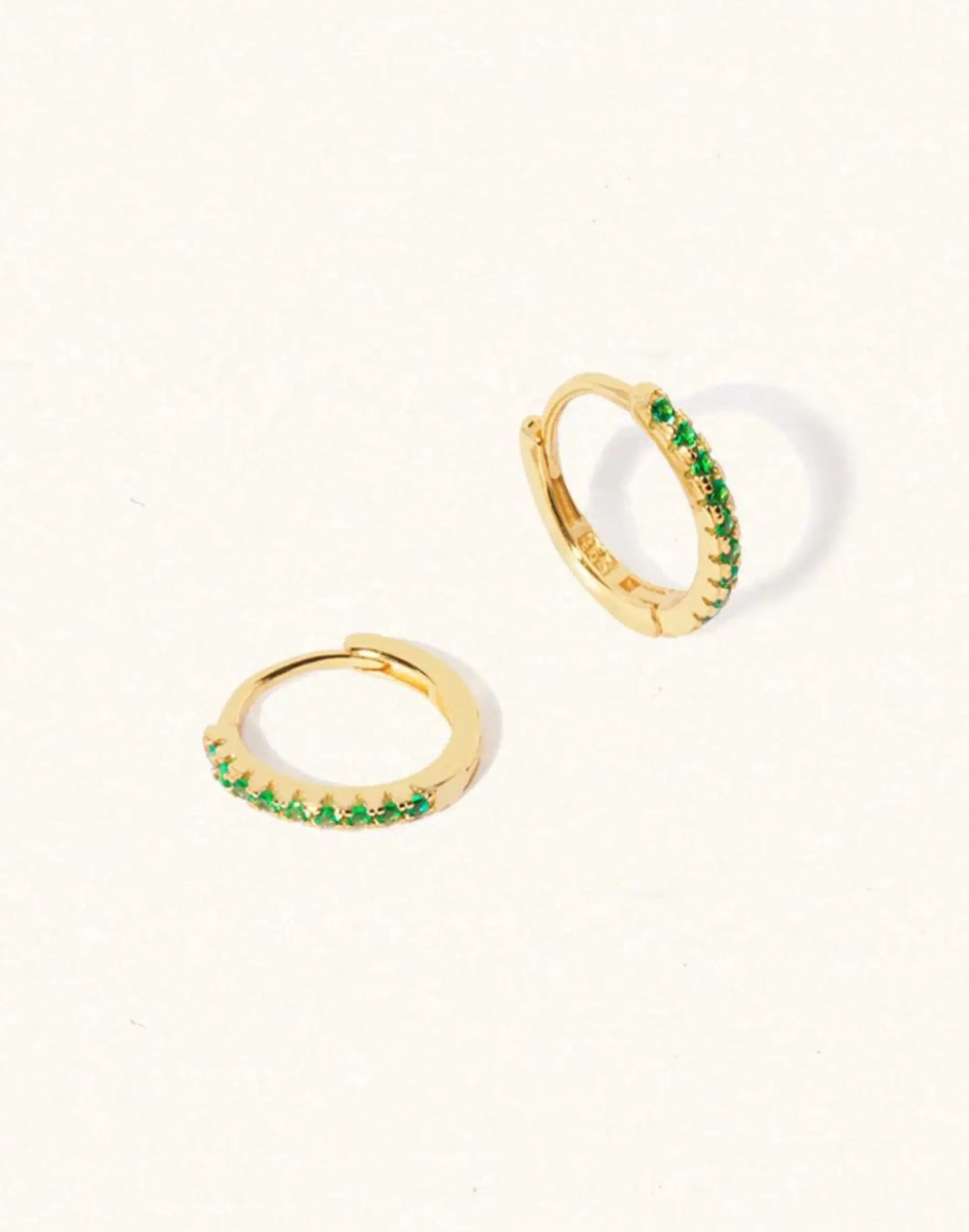 May Emerald Birthstone huggie earrings