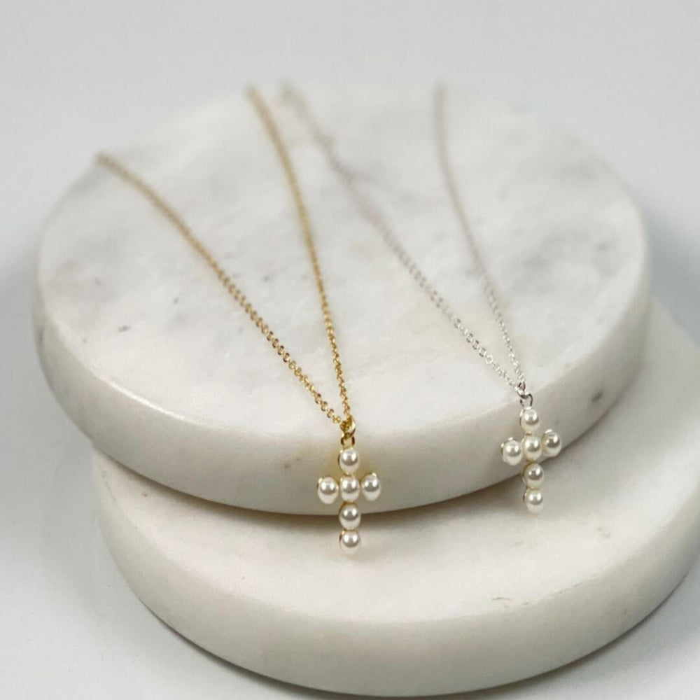 Shell pearl cross necklaces