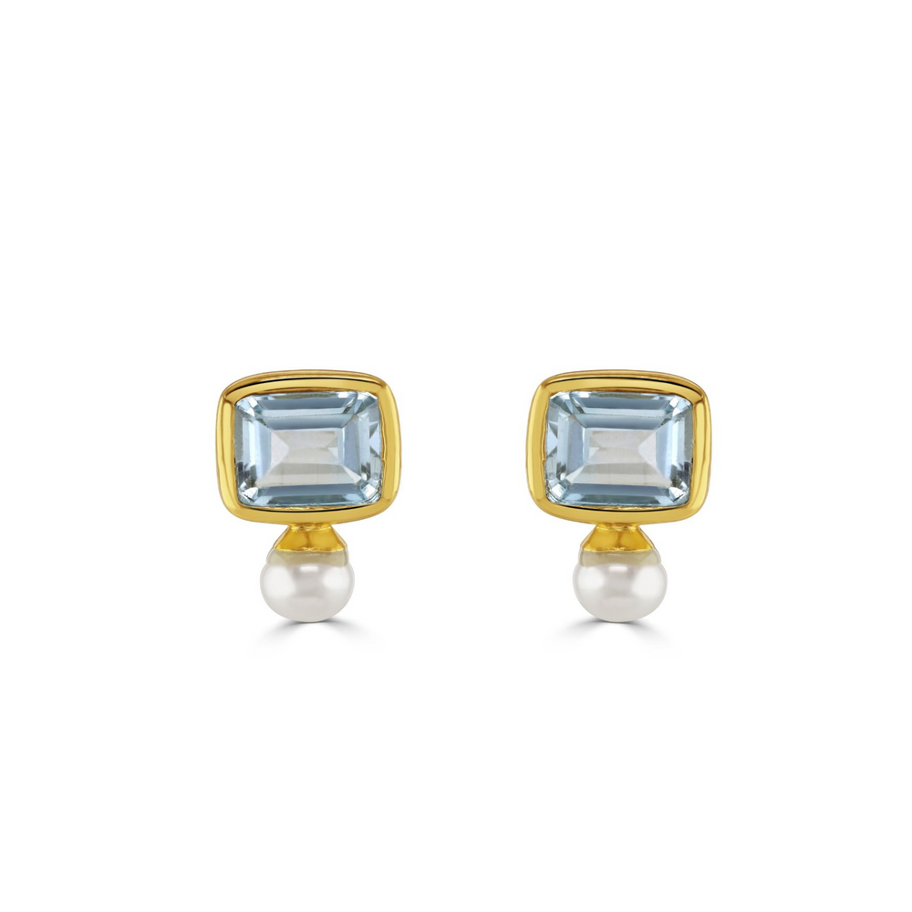 pearl and blue topaz stud earrings