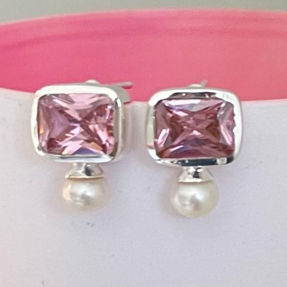 pearl and pink stud earrings
