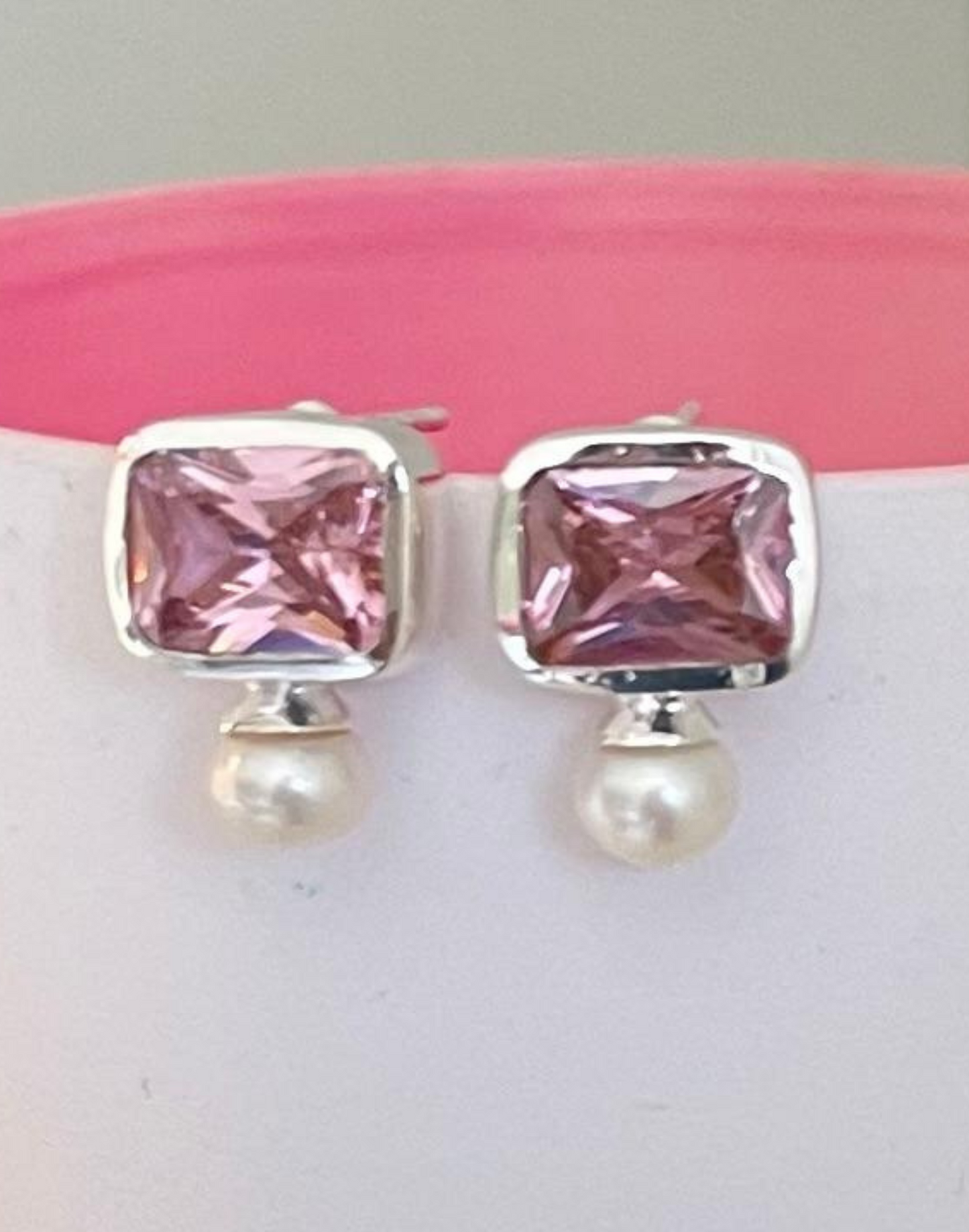 pearl and pink stud earrings