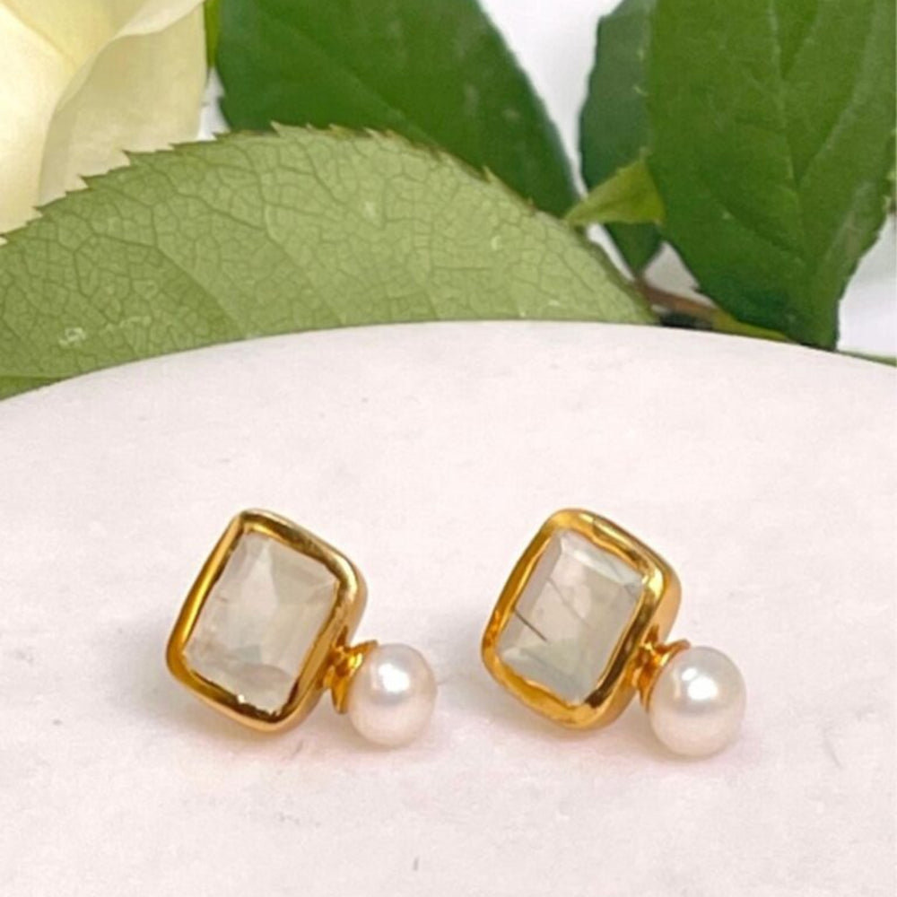 
                  
                    Pearl and Prehnite stud earrings
                  
                