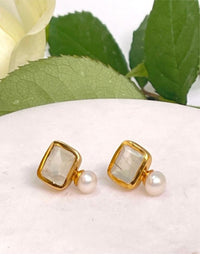 Pearl and Prehnite stud earrings