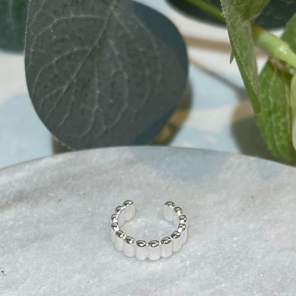 Sterling silver ridged ear cuff