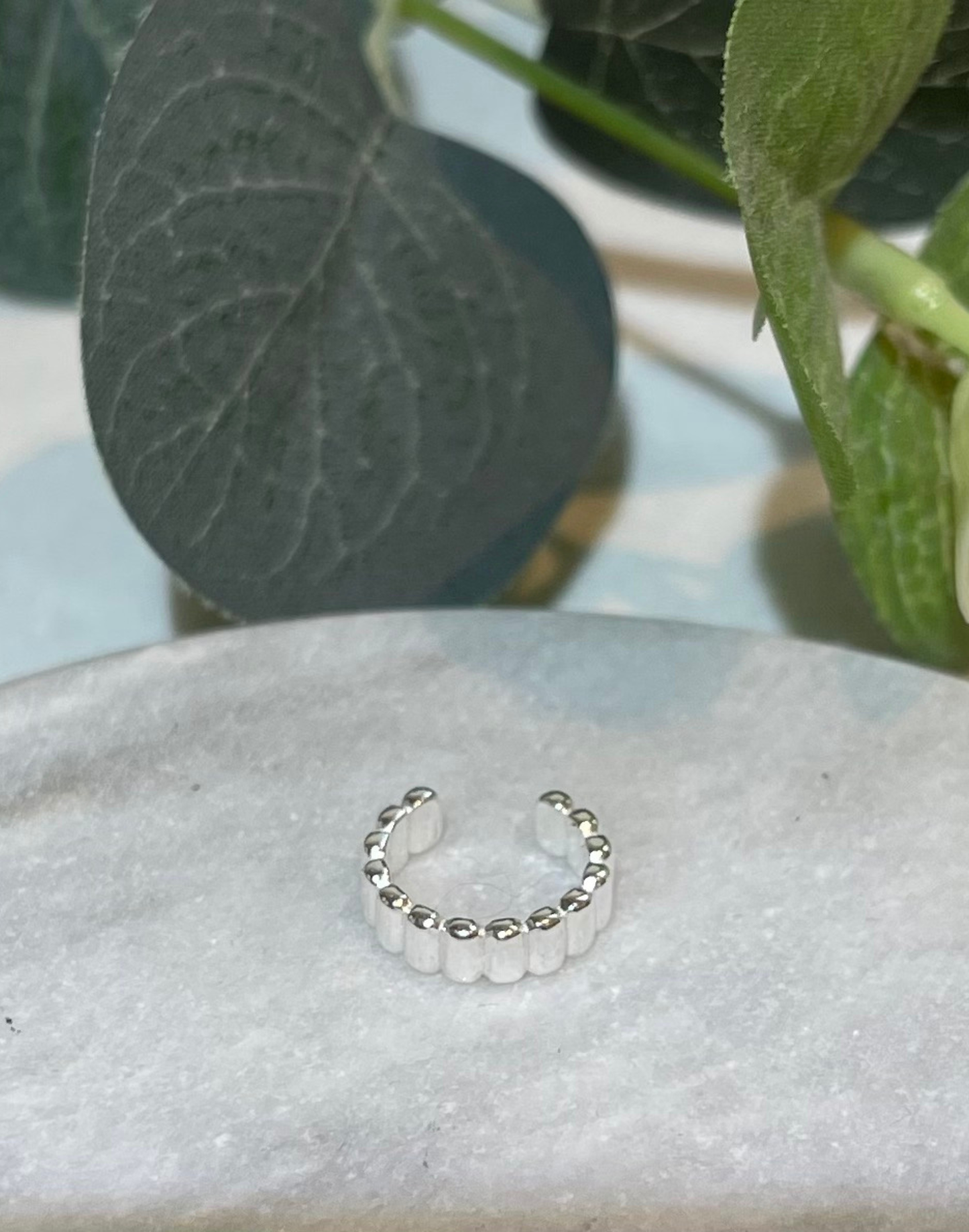 Sterling silver ridged ear cuff