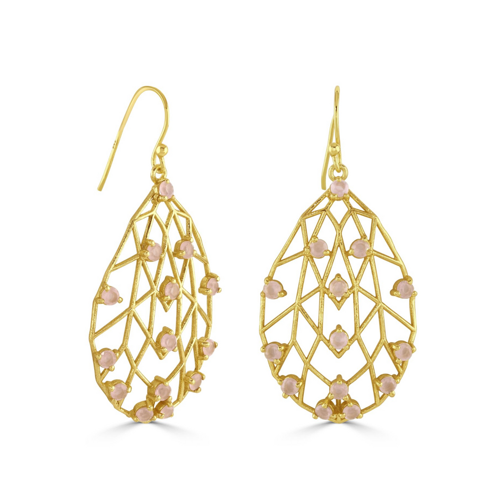 
                  
                    Rose quartz pearl drop earrings on white background
                  
                