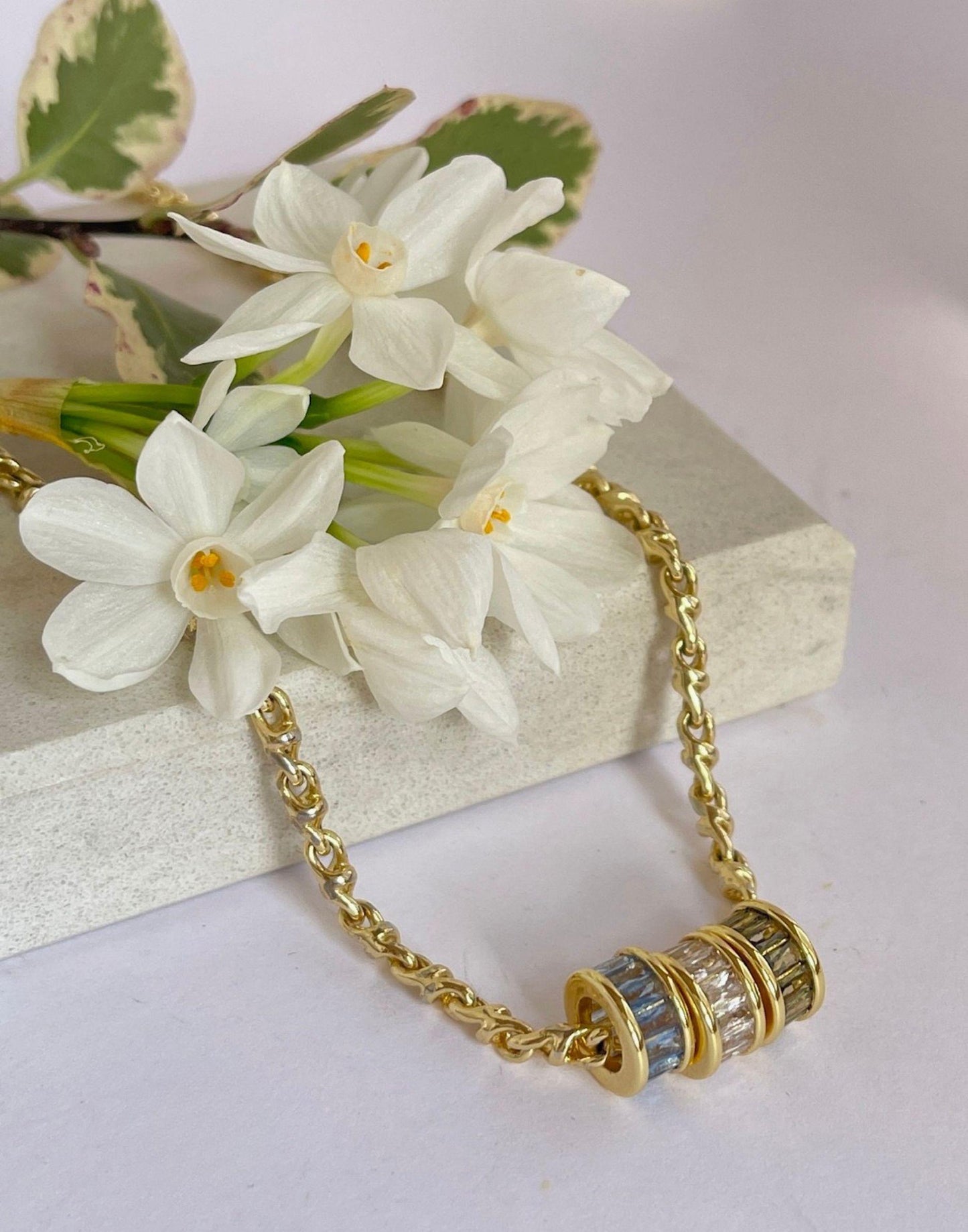 Gold Rondelle necklace with 3 charms in ocean colours