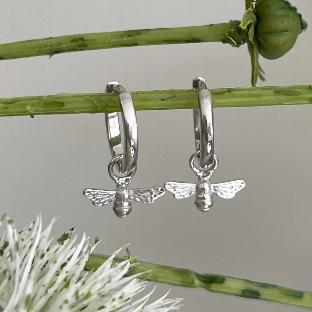 silver bee huggie earrings