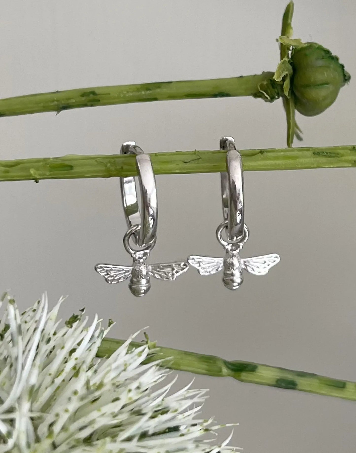 silver bee huggie earrings