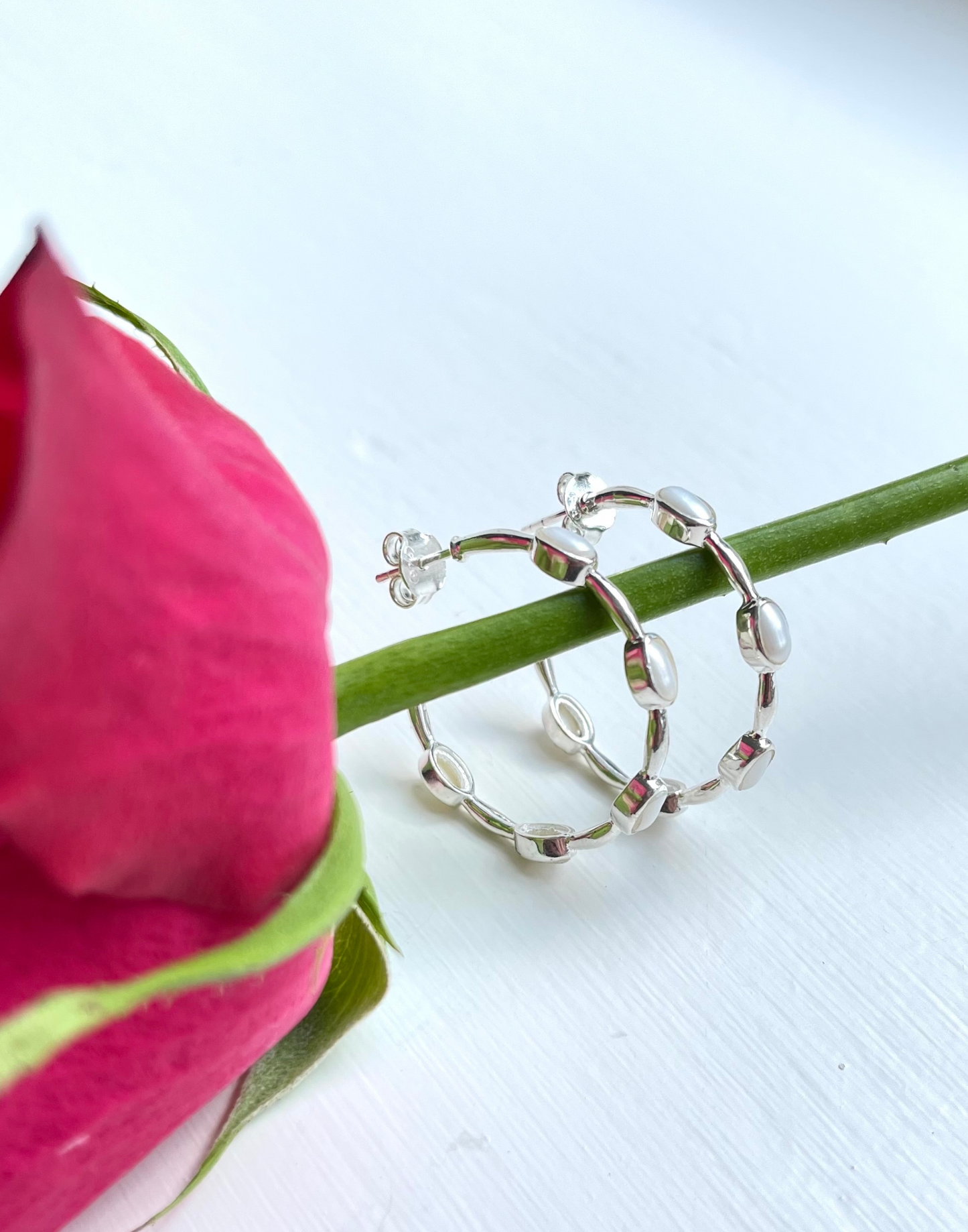 silver pearl hoop earrings
