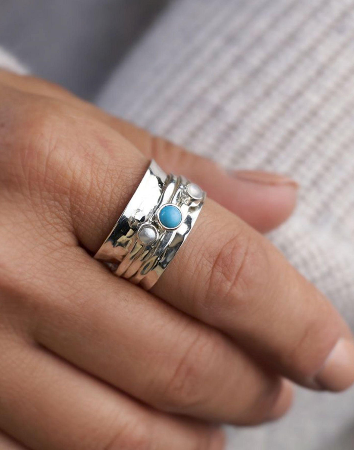 Model wears Silver Spinning Ring