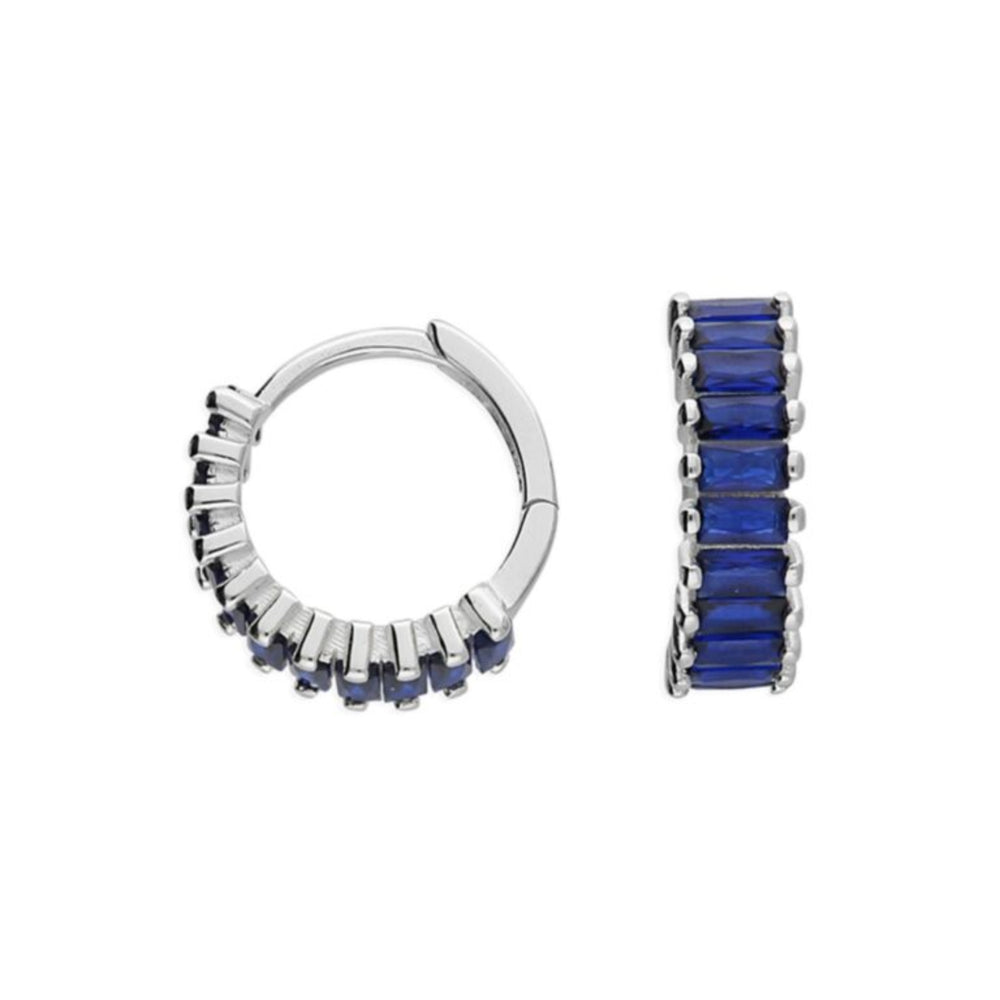 Silver and blue holiday huggie earrings