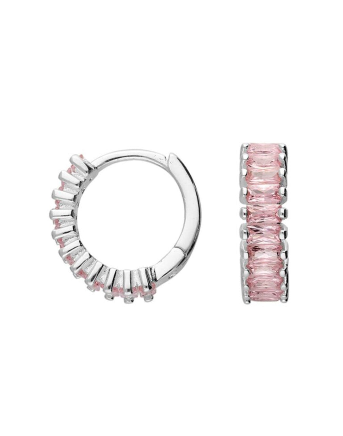 Silver and pale pink holiday huggie earrings