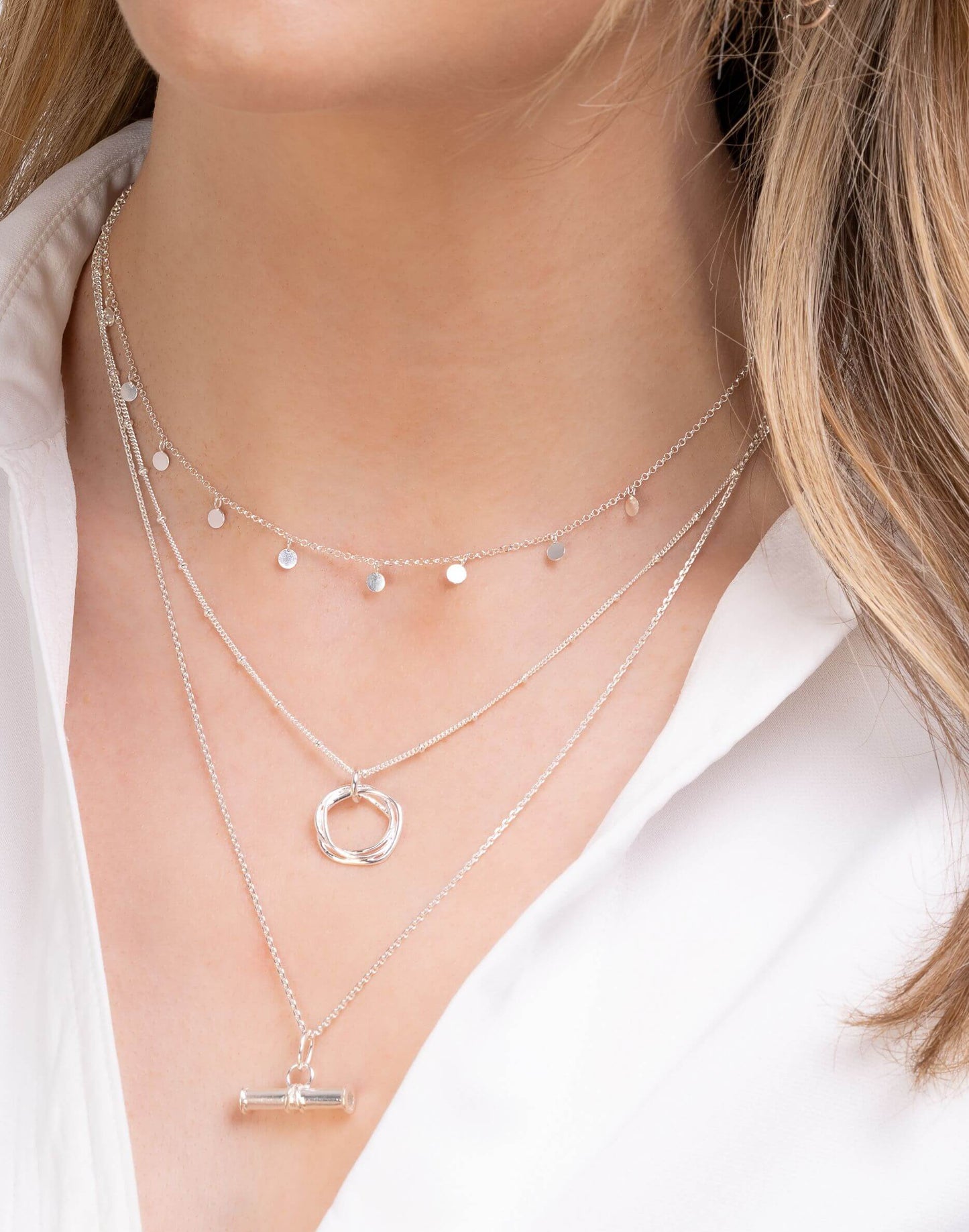 silver necklace layering set