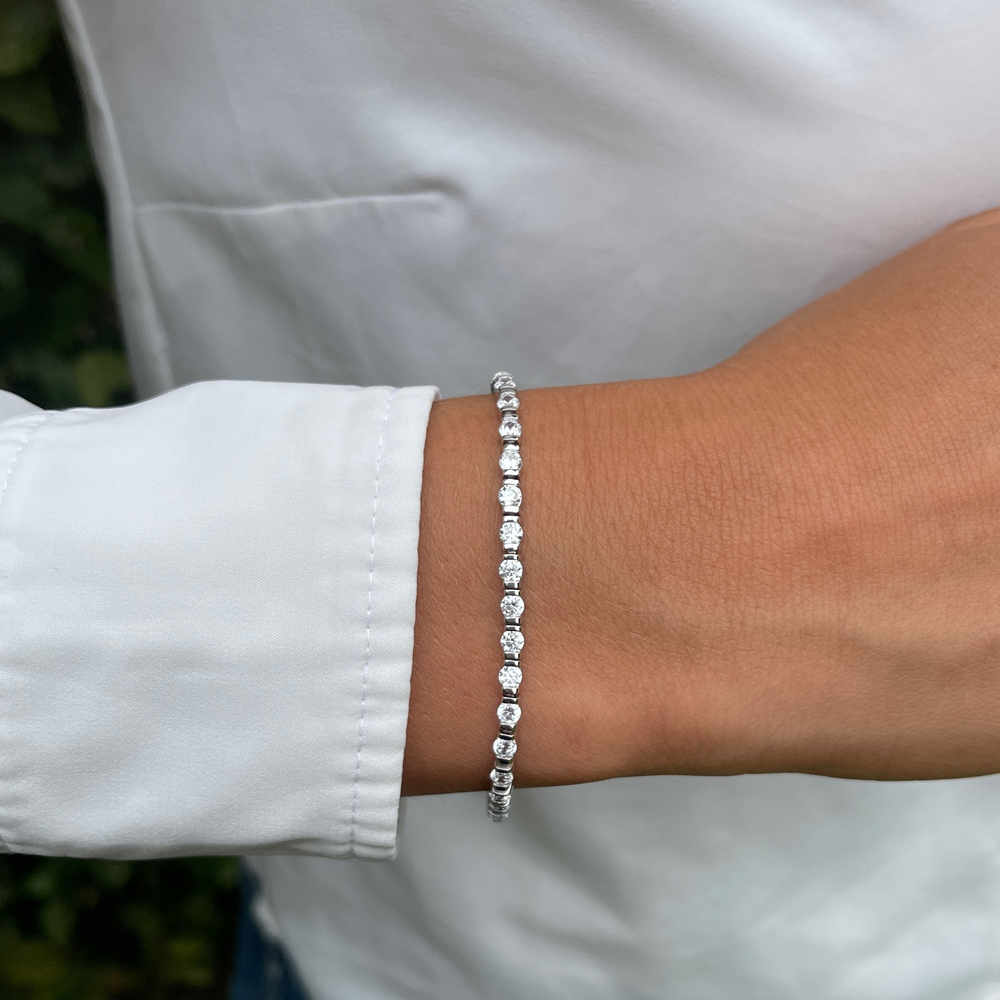 
                  
                    Tia tennis bracelet on a wrist
                  
                